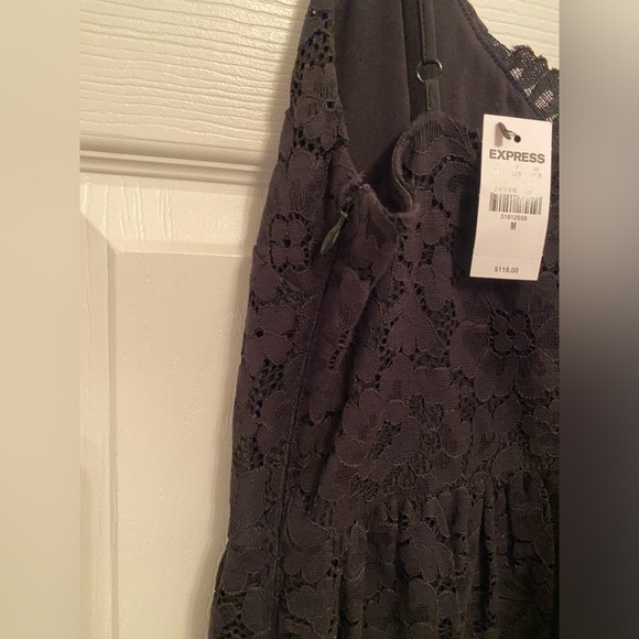 Express NWT Black Lace Spaghetti Strap Full Midi Skirt Dress - Sz M - Black - Picture 7 of 8
